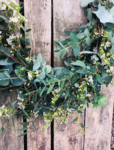 Wax flower and eucalyptus garland