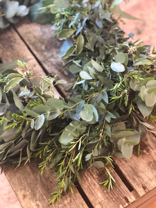 Mixed eucalyptus, rosemary and pitto garland